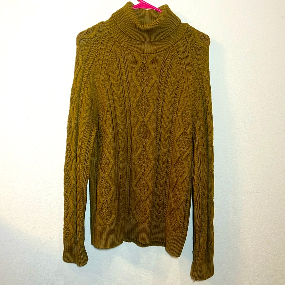 Banana Republic Heritage Green Cable Knit Wool Sweater Elbow Patches Medium